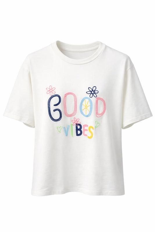 T-Shirt „Good Vibes“ bestickt, Gr. 36-42