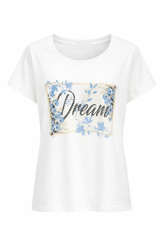 T-Shirt „Dream“ mit Blumenprint blau, Gr. 38-44