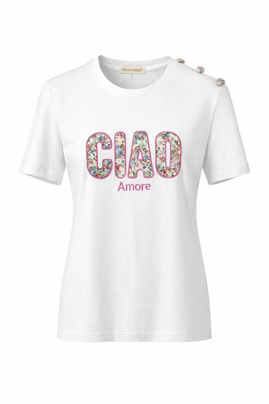 Besticktes T-Shirt Ciao Amore weiß, Gr. 34-38