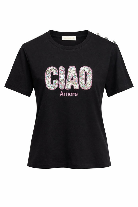 Besticktes T-Shirt Ciao Amore schwarz, Gr. 34-38