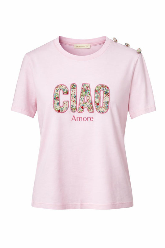 Besticktes T-Shirt Ciao Amore rosa, Gr. 34-38