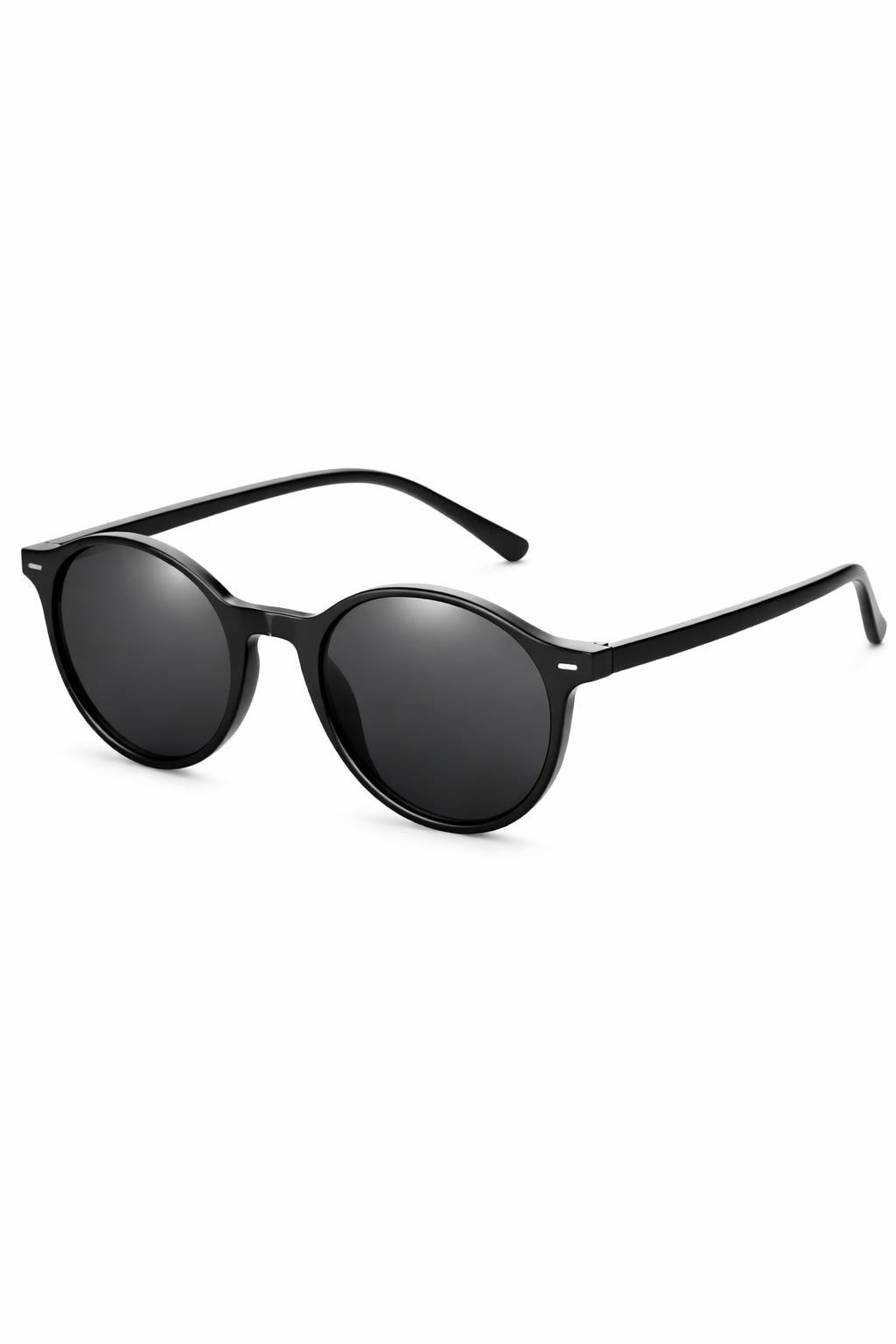 Rund Sonnenbrille, Dunkles Gestell mit dunklen Gläsern