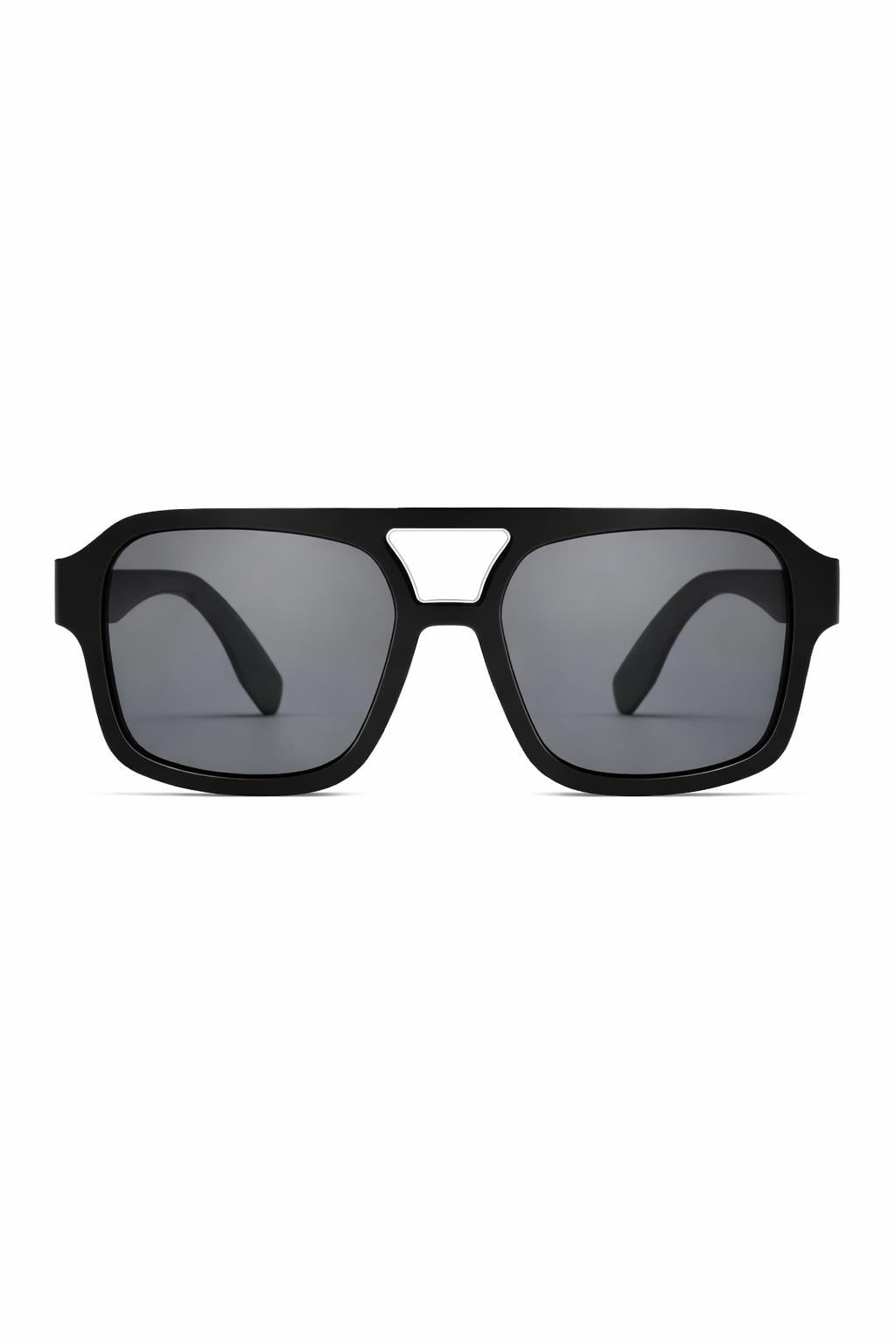 Eckige Sonnenbrille, Dunkles Gestell – dunkle Gläser