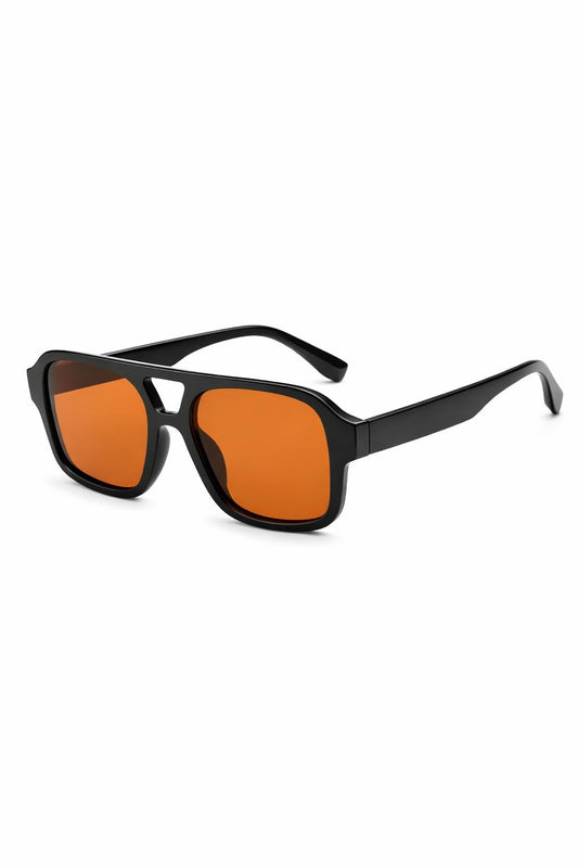 Eckige Sonnenbrille, Dunkles Gestell –  Gläser orange