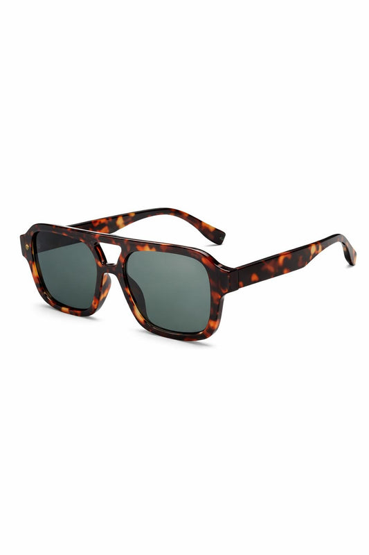 Eckige Sonnenbrille, Gemustertes Gestell – grünliche Gläser