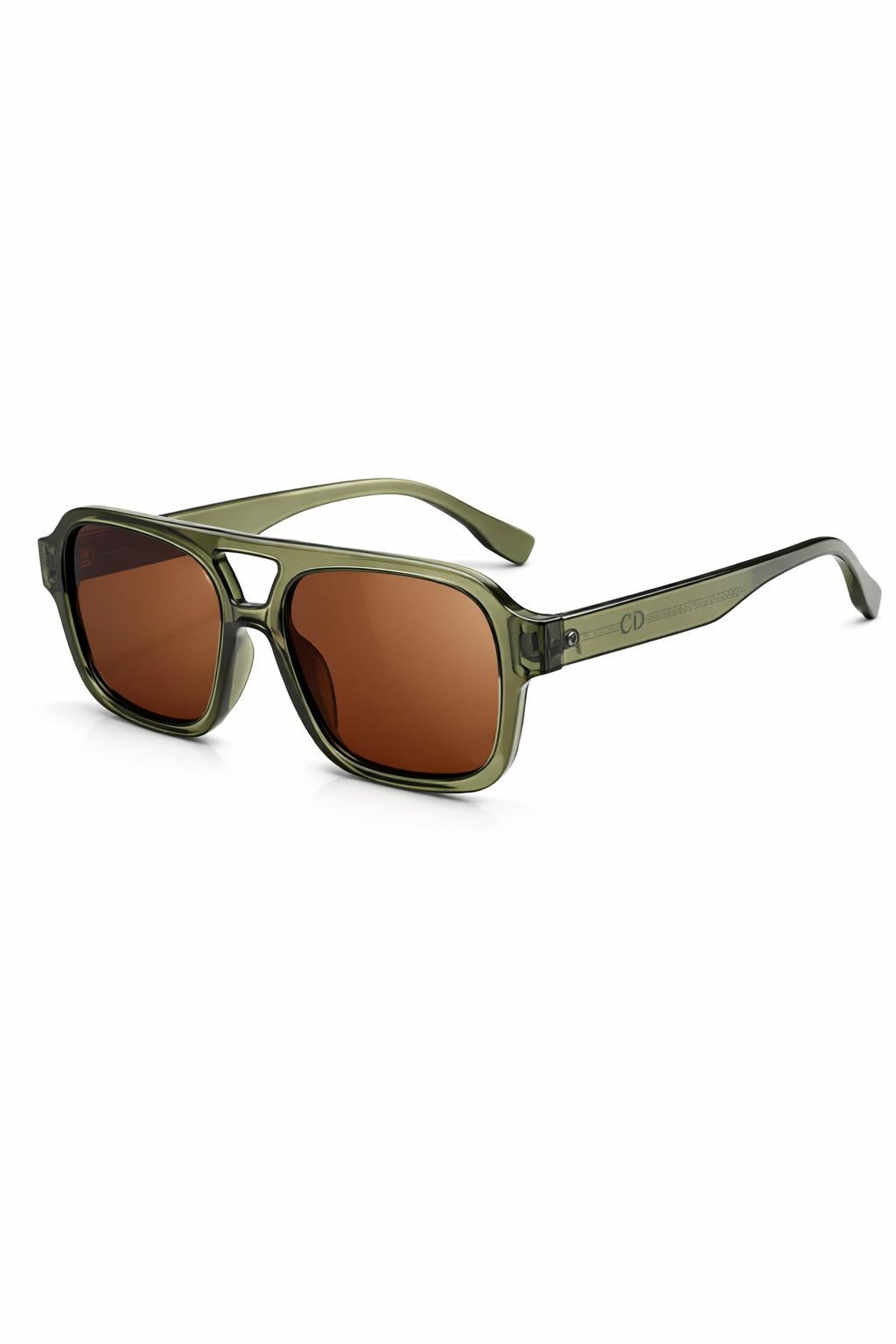 Eckige Sonnenbrille, grünes Gestell – dunkle Gläser