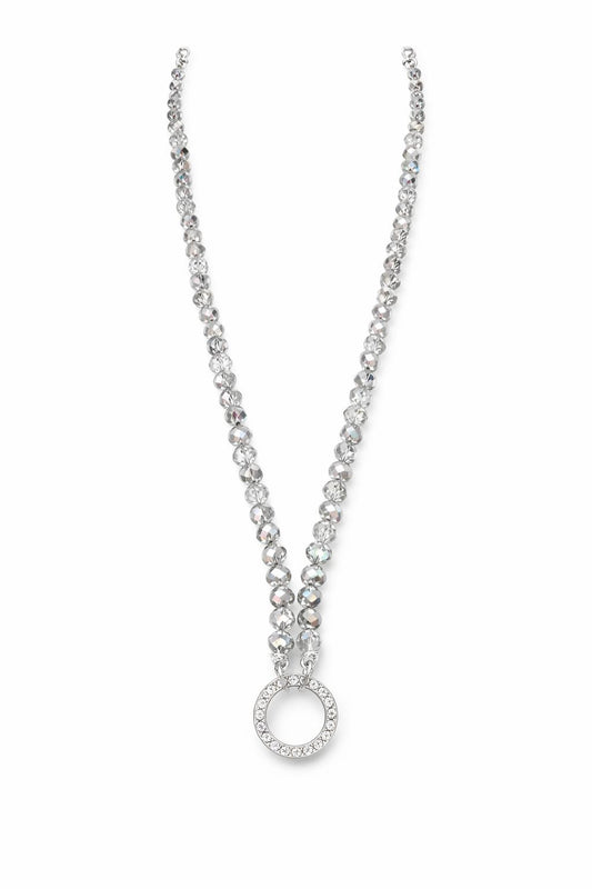 Serenza Halskette mit grauen Facettperlen & Zirkonia Ring-Anhänger
