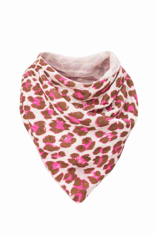Musselin Schal mit Leo-Optik neonpink/braun