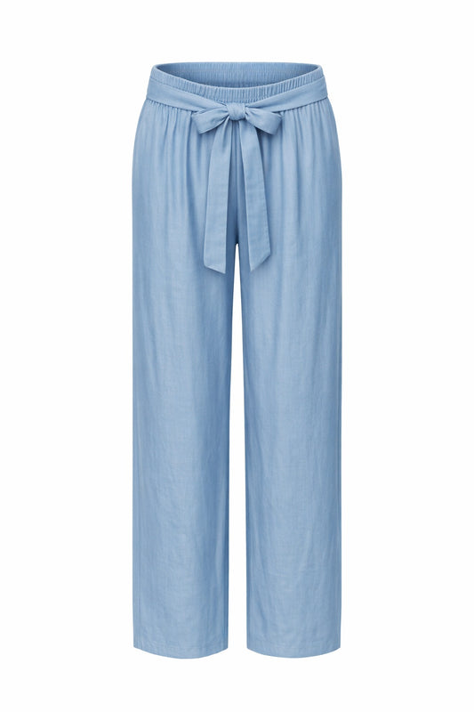 Stoffhose mit Bindegürtel taubenblau, Gr. 36-42
