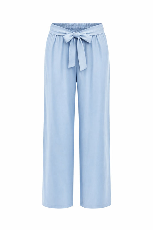 Stoffhose mit Bindegürtel hellblau, Gr. 36-42