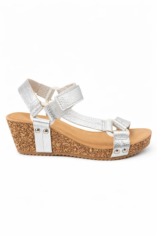 Keil-Sandale mit Klettverschluss silber, Gr. 36-42