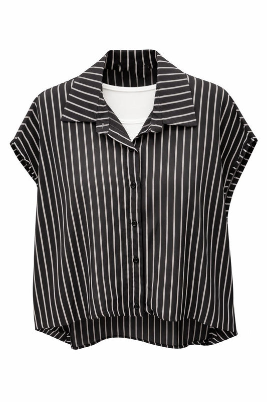 Blusentop mit Streifenlook schwarz, Gr. 34-40