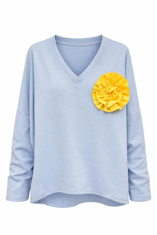 Sweatshirt mit Blüten-Detail blau, Gr, 38-44