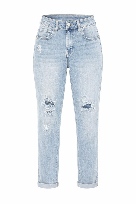 Mom Fit Jeans mit Glitzerdetails, Gr. 34-42