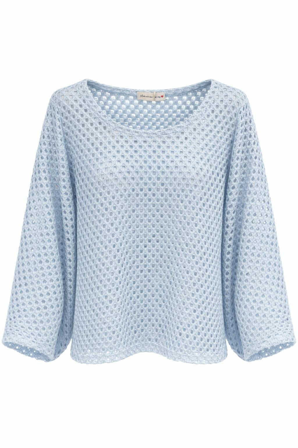 Schimmer-Häkelpullover hellblau, Gr. 36-42