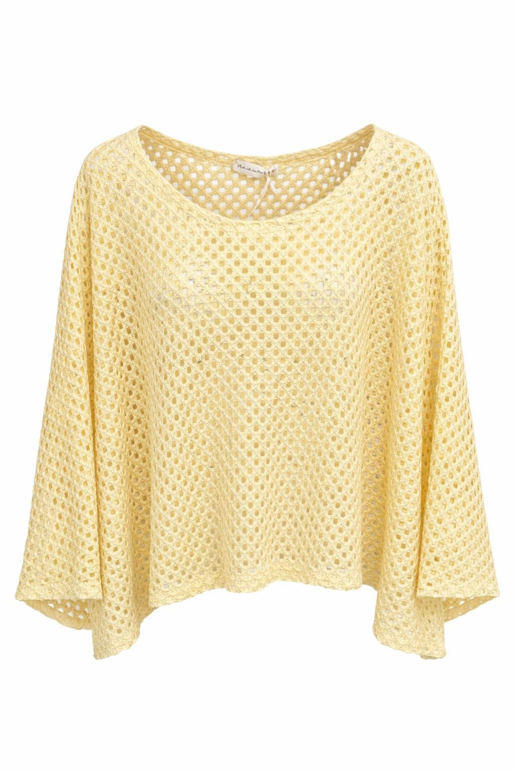 Schimmer-Häkelpullover gelb, Gr. 36-42