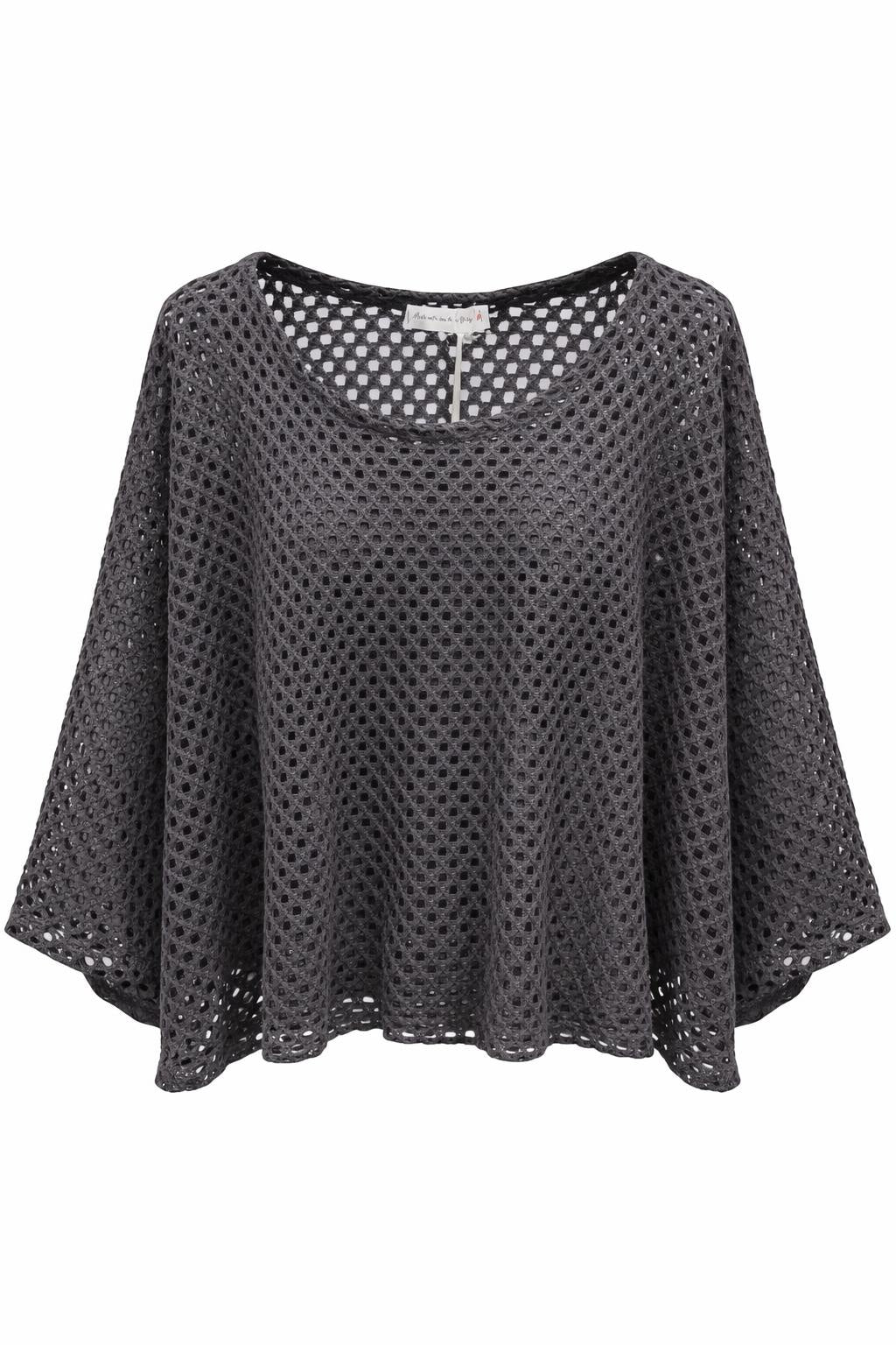 Schimmer-Häkelpullover schwarz, Gr. 36-42