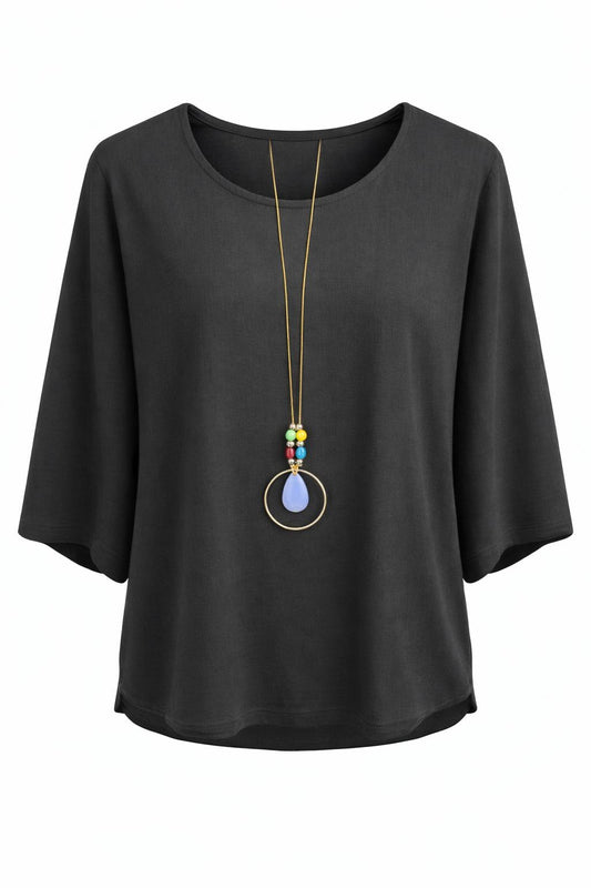 Sommerbluse schwarz (mit Kette), Gr. 36-44