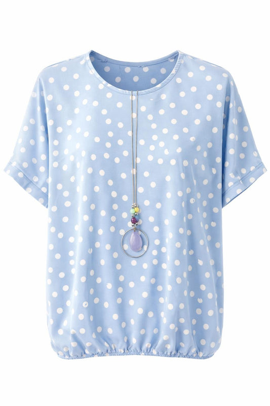 Blusenshirt mit Polka-Dots hellblau, Gr. 36-42
