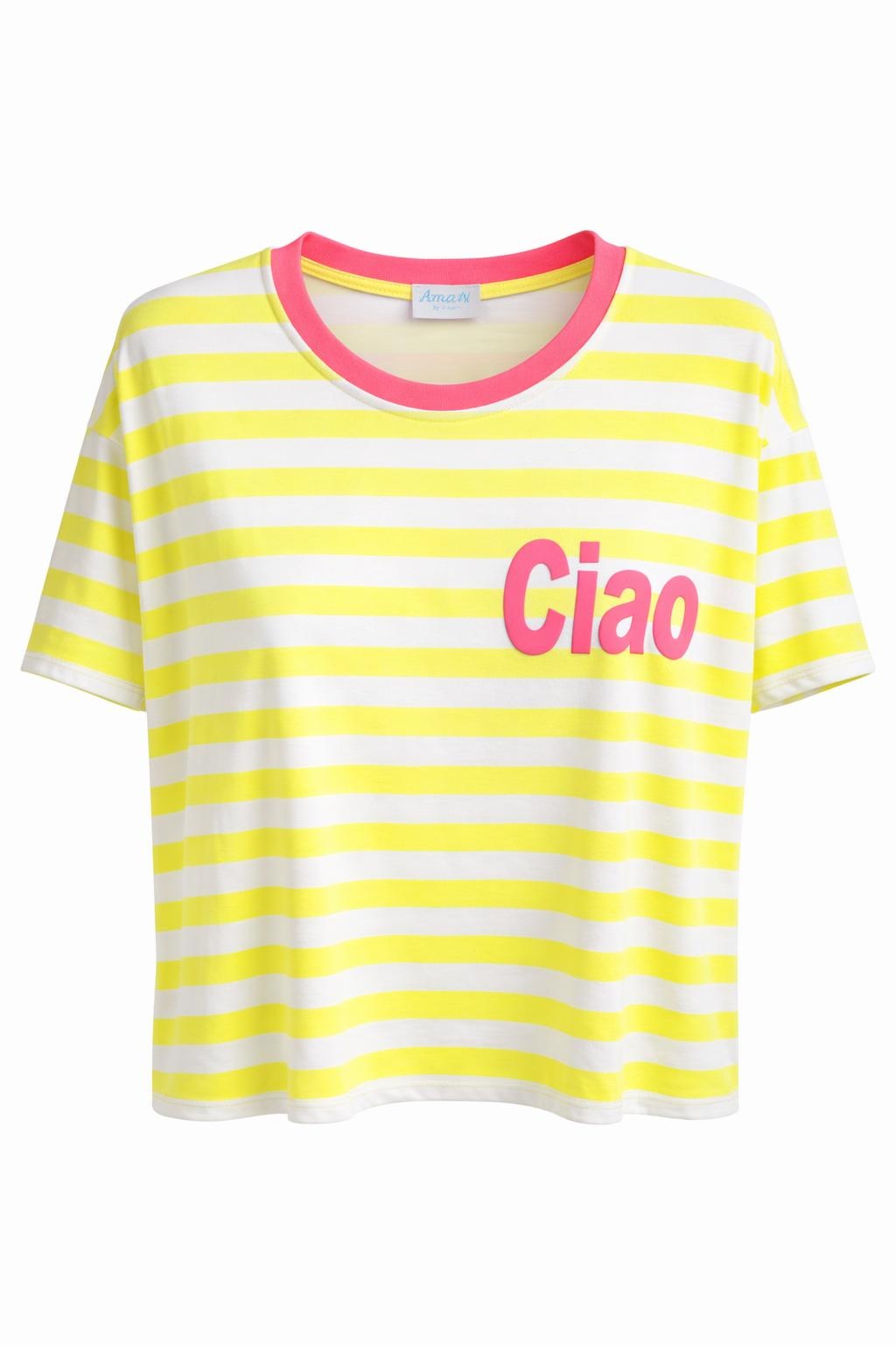 Streifen-Shirt "Ciao" neongelb/neonpink, Gr. 36-42