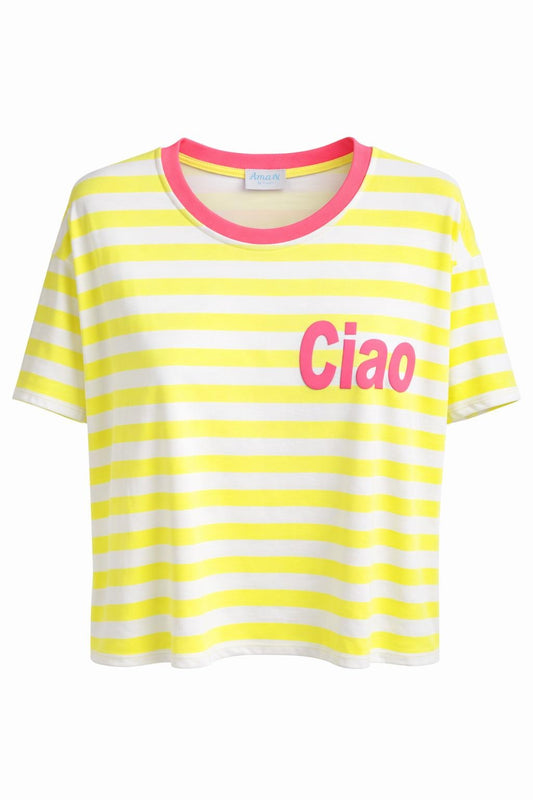 Streifen-Shirt "Ciao" neongelb/neonpink, Gr. 36-42