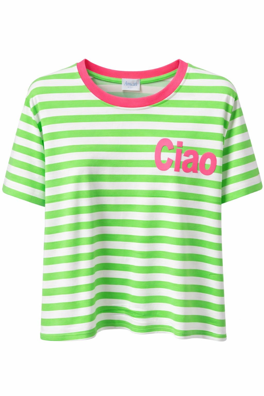Streifen-Shirt "Ciao" neongrün/neonpink, Gr. 36-42