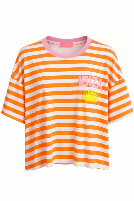 Streifen-Shirt "Ibiza" neonorange, Gr. 36-42