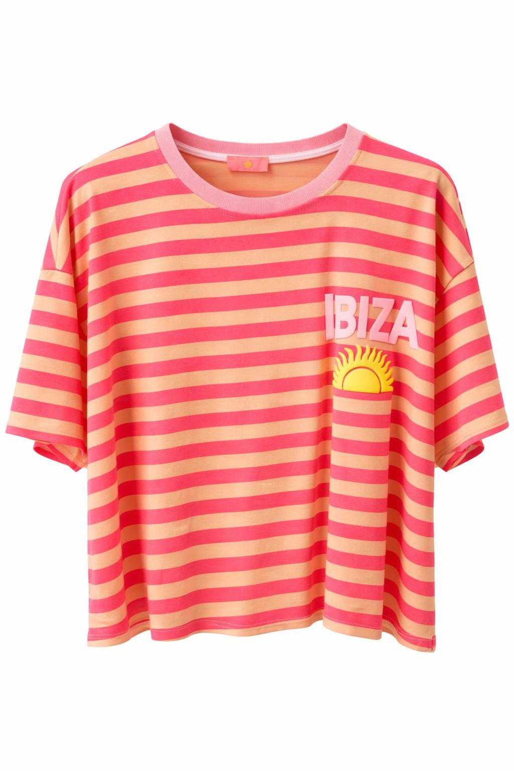 Streifen-Shirt "Ibiza" neonpink/buttergelb, Gr. 36-42