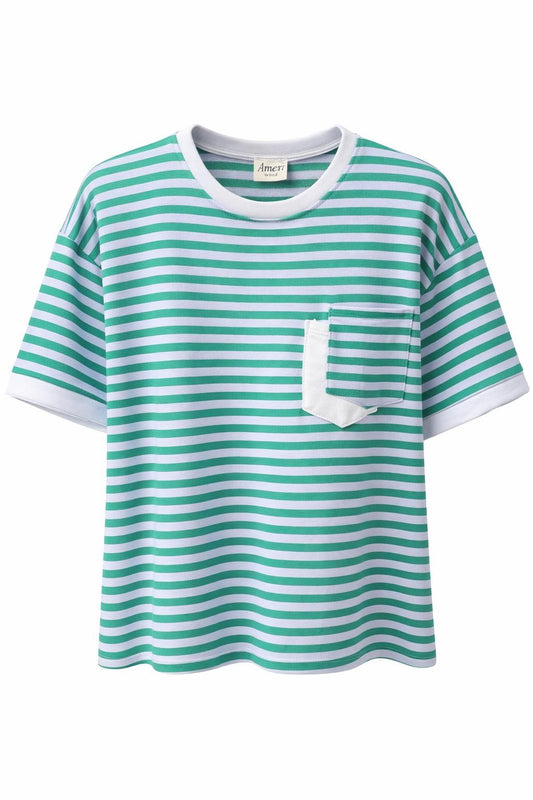 Streifen-Shirt mit Tasche blau, Gr. 38-44