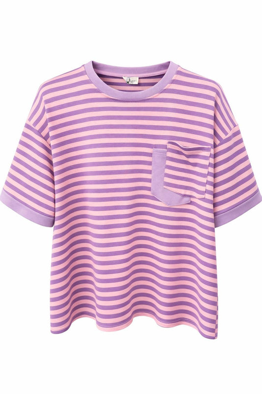 Streifen-Shirt mit Tasche flieder, Gr. 38-44