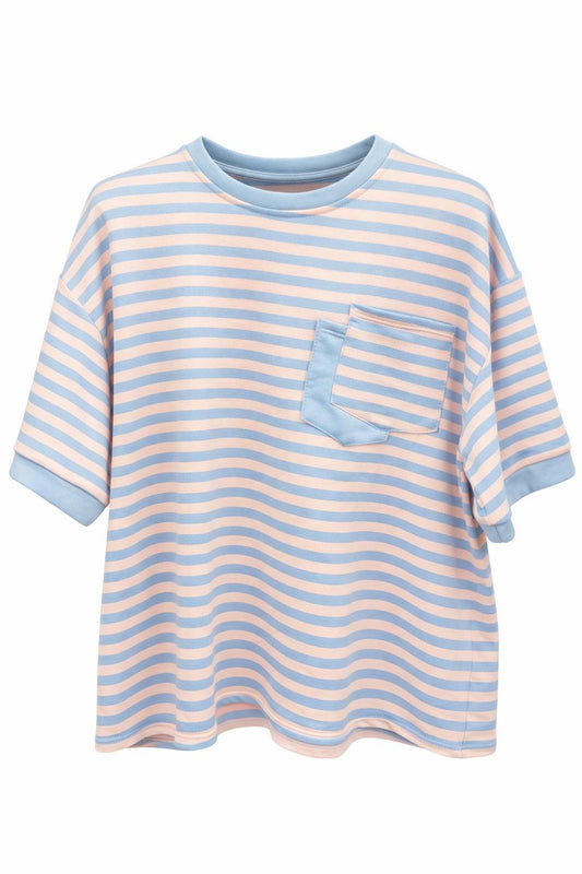 Streifen-Shirt mit Tasche hellblau, Gr. 38-44