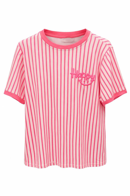 Happy Streifen Shirt neonpink, Gr. 34-42