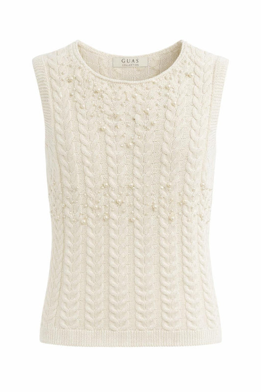 Stricktop Perlen creme, Gr. 34-38