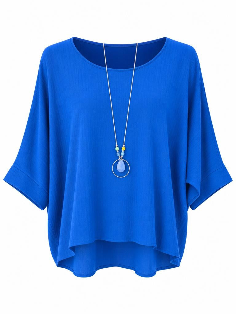 Sommerbluse royalblau (mit Kette), Gr. 36-44