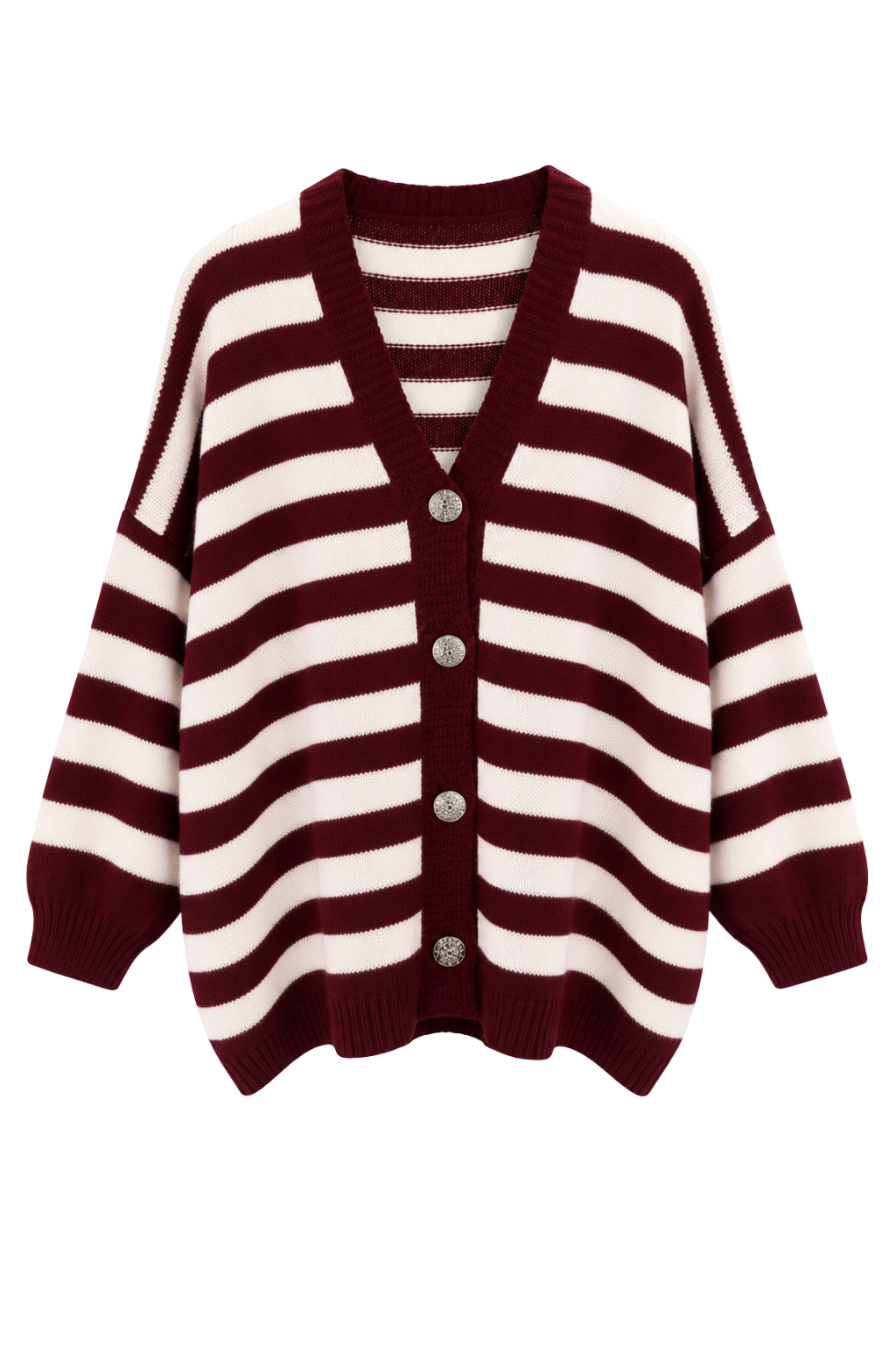Oversize Strickcardigan bordeaux/weiß, Gr. 38-46