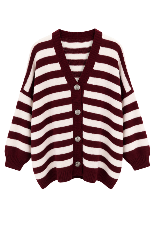 Oversize Strickcardigan bordeaux/weiß, Gr. 38-46