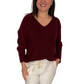 Basic Feinstrickpullover V-Ausschnitt bordeaux, Gr. 36-42
