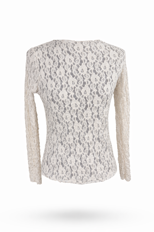 Romantisches Spitzen-Langarmshirt beige, Größe 34-38