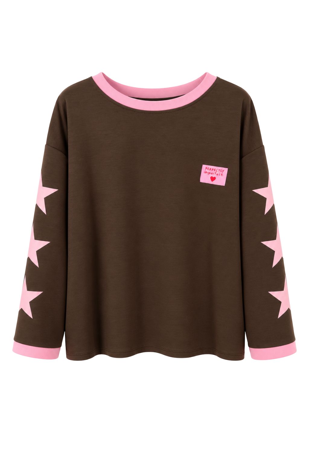 Oversize Pullover mit Sternen am Arm schokobraun, Gr. 40-46