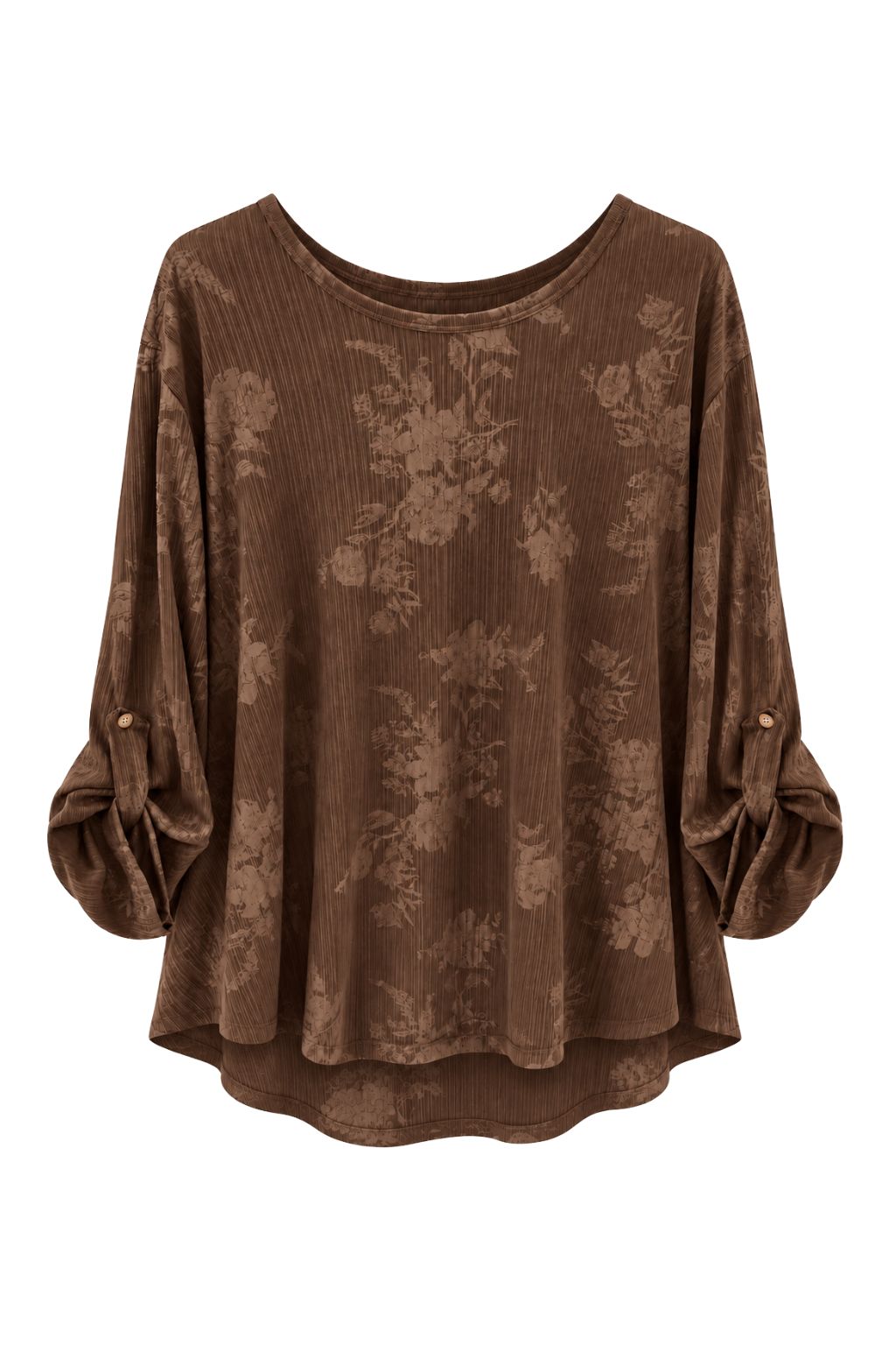 Lockeres Strukturshirt mit Blättermuster braun, Gr. 38-44