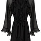 Schwarzes Rüschenkleid mit Bindegürtel, gr. 36-48