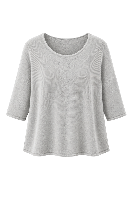 Basic Pullover "Lena" Rundhalsauschnitt  hellgrau, Gr. 36-42