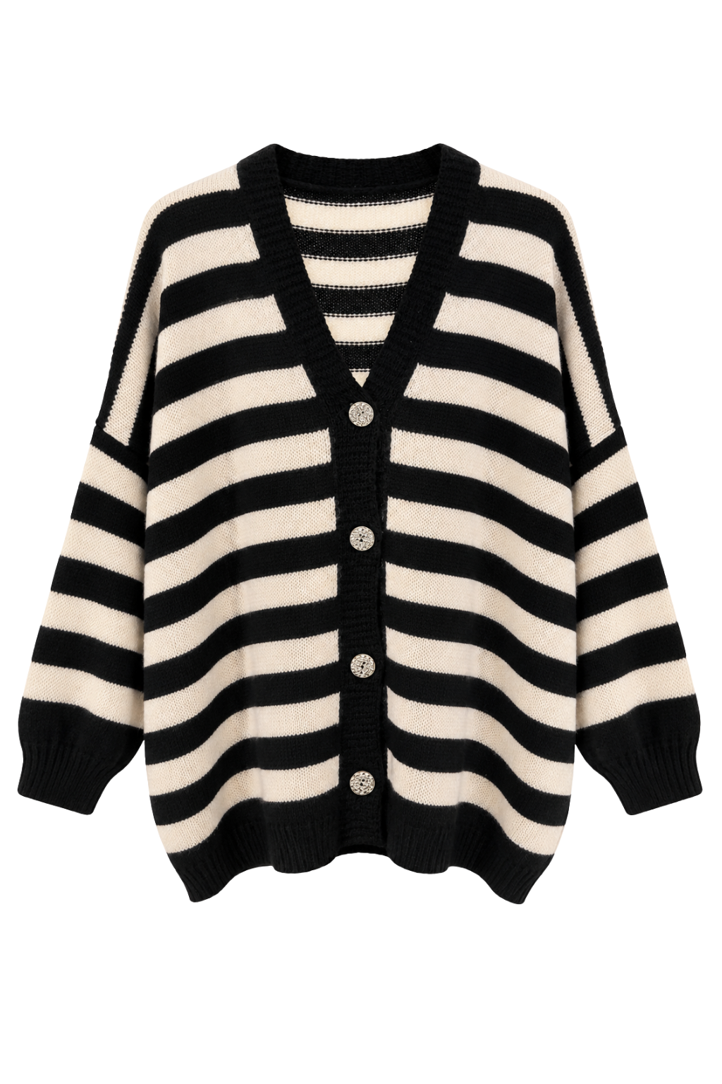 Oversize Strickcardigan schwarz/beige, Gr. 38-46