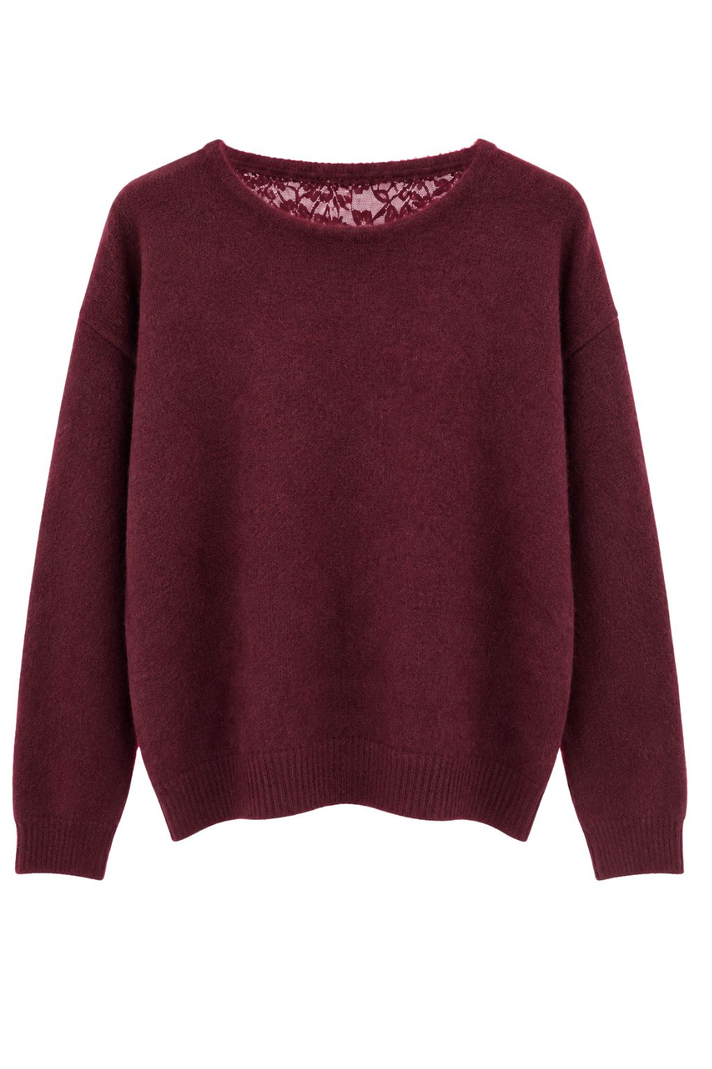 Kuscheliger Strickpullover mit Spitzenrücken, Gr. 34-44