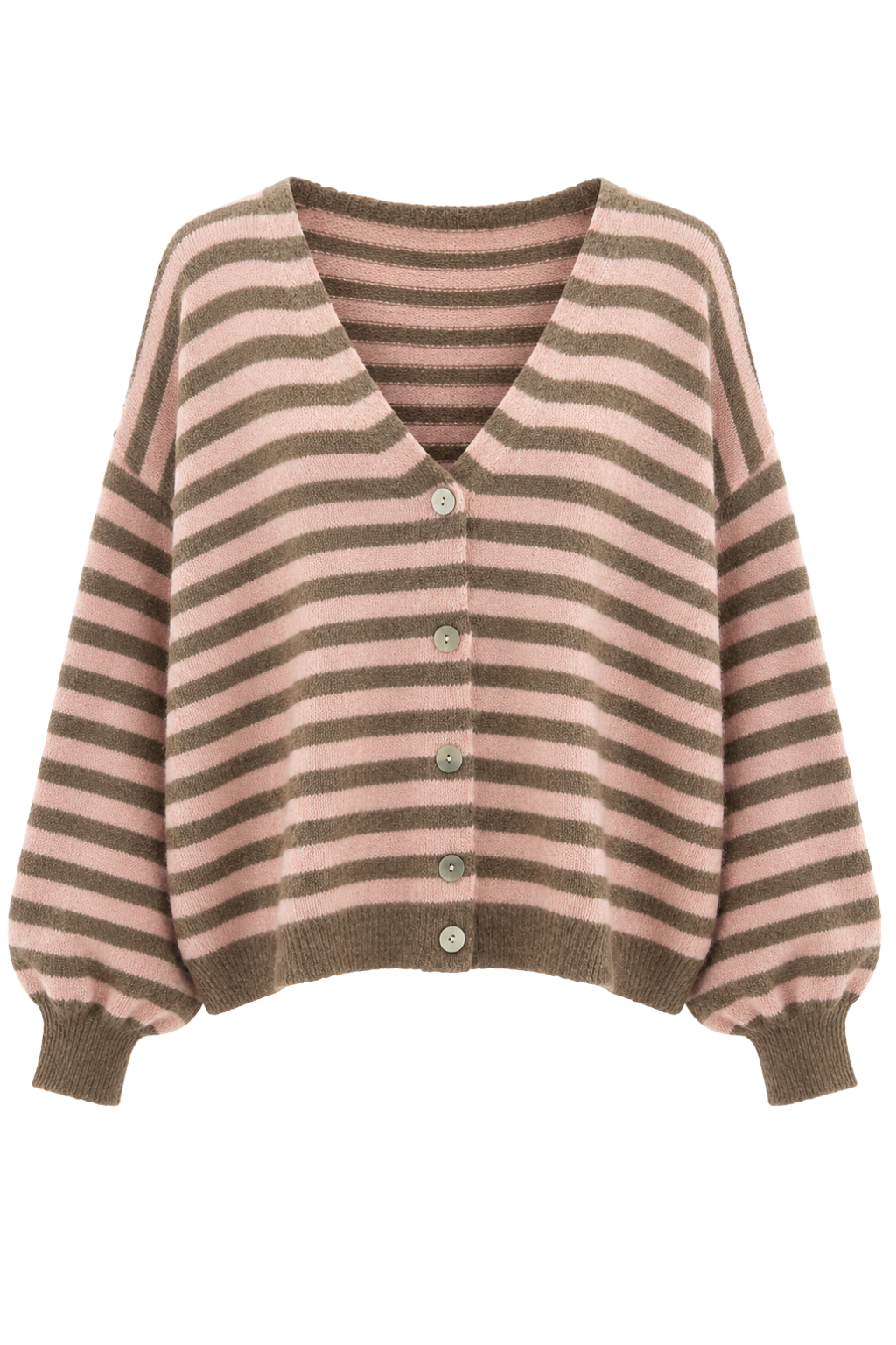 Streifen Cardigan „Amélie“ – rosa/taupe, Gr. 36-42