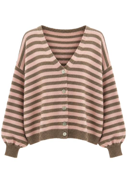 Streifen Cardigan „Amélie“ – rosa/taupe, Gr. 36-42