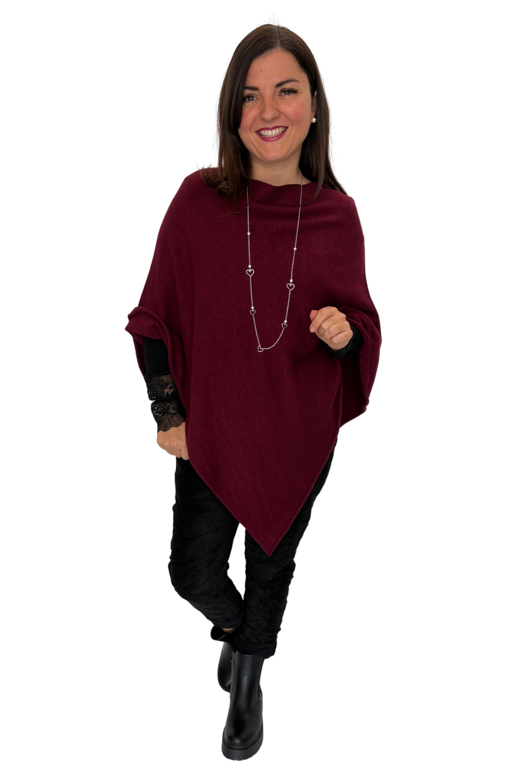 Soft Elegance – Leichter Poncho bordeaux, Gr. 36-42