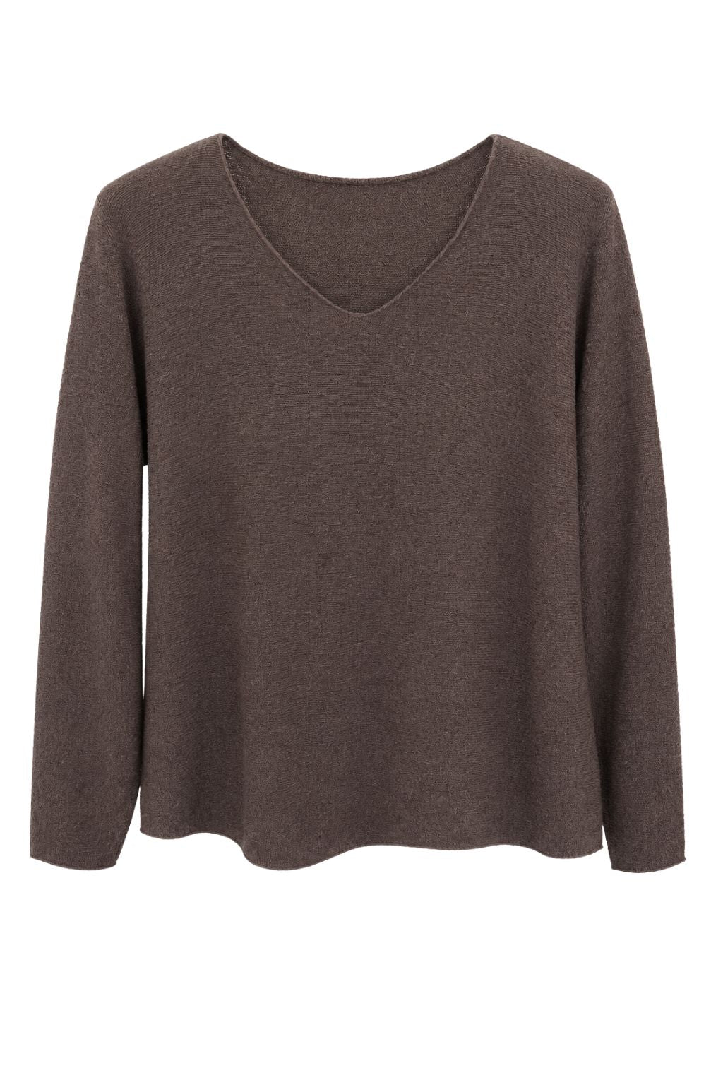 Basic Feinstrickpullover schokobraun V-Ausschnitt, Gr. 36-42