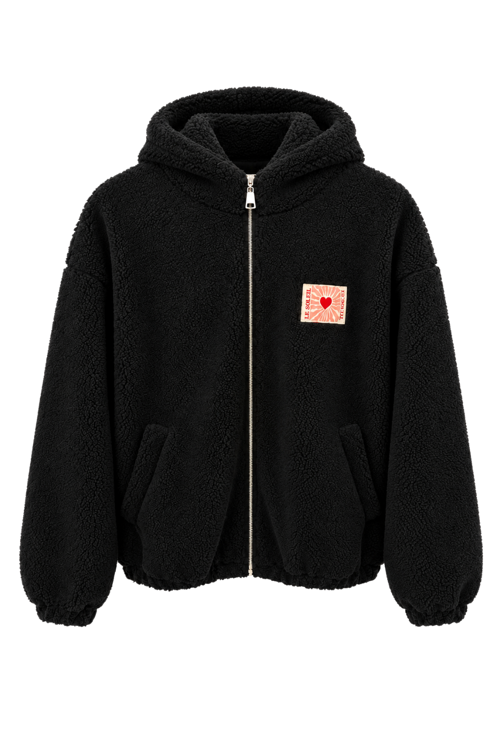 Teddy Fleece Jacke mit Kapuze schwarz, Gr. 34-42