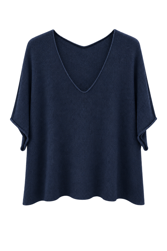 Basic Pullover "Lena" V-Ausschnitt dunkelblau, Gr. 36-42